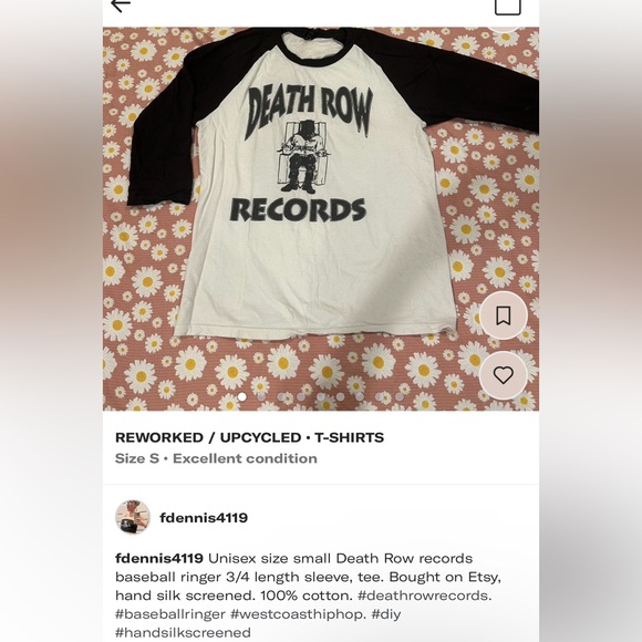 District Tops - Unisex size Small 3/4 length sleeve Death Row Records baseball ringer tee